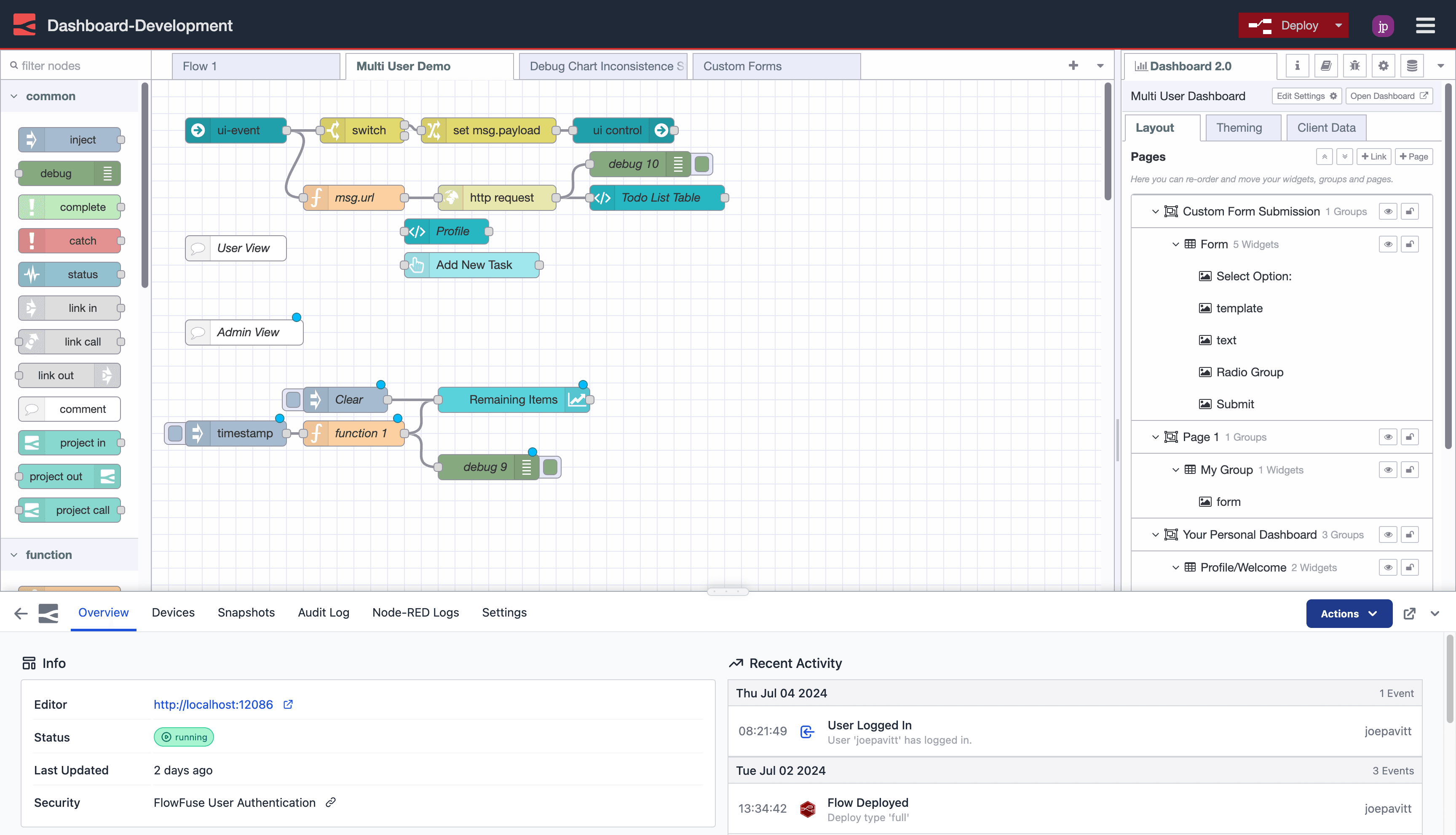 Node-RED Editor toolbar button for the assistant